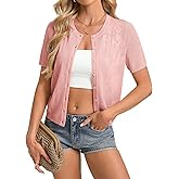 GRACE KARIN Cardigan Sweaters for Women Lightweight, Short Sleeve Sweater Trendy, Crewneck Crochet Shrugs Top for Dress