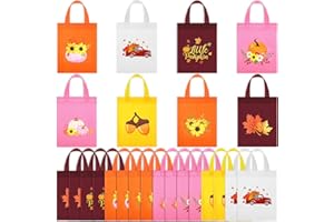 Faccito 24 Pcs Fall Treat Bags Bulk Non Woven Thanksgiving Gift Bags with Handles Holiday Pumpkin Goodies Candy Tote Pouch for Autumn Birthday Party Favors Halloween Wrapping Supplies, 7.9 x 9.8 Inch
