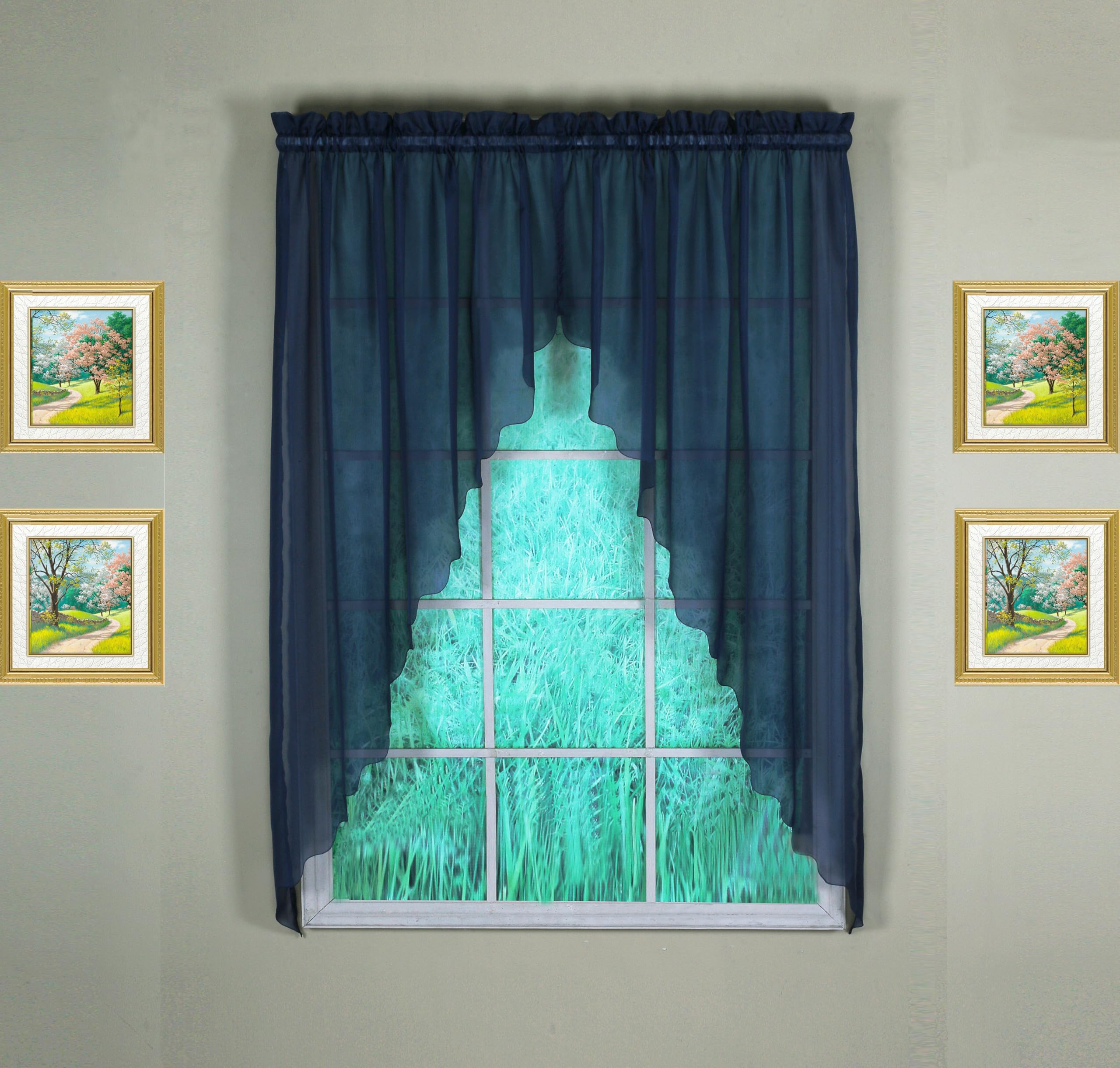Today's Curtain Emelia Original Voile Swagger Pair 63", Navy, 90" W x 63" L