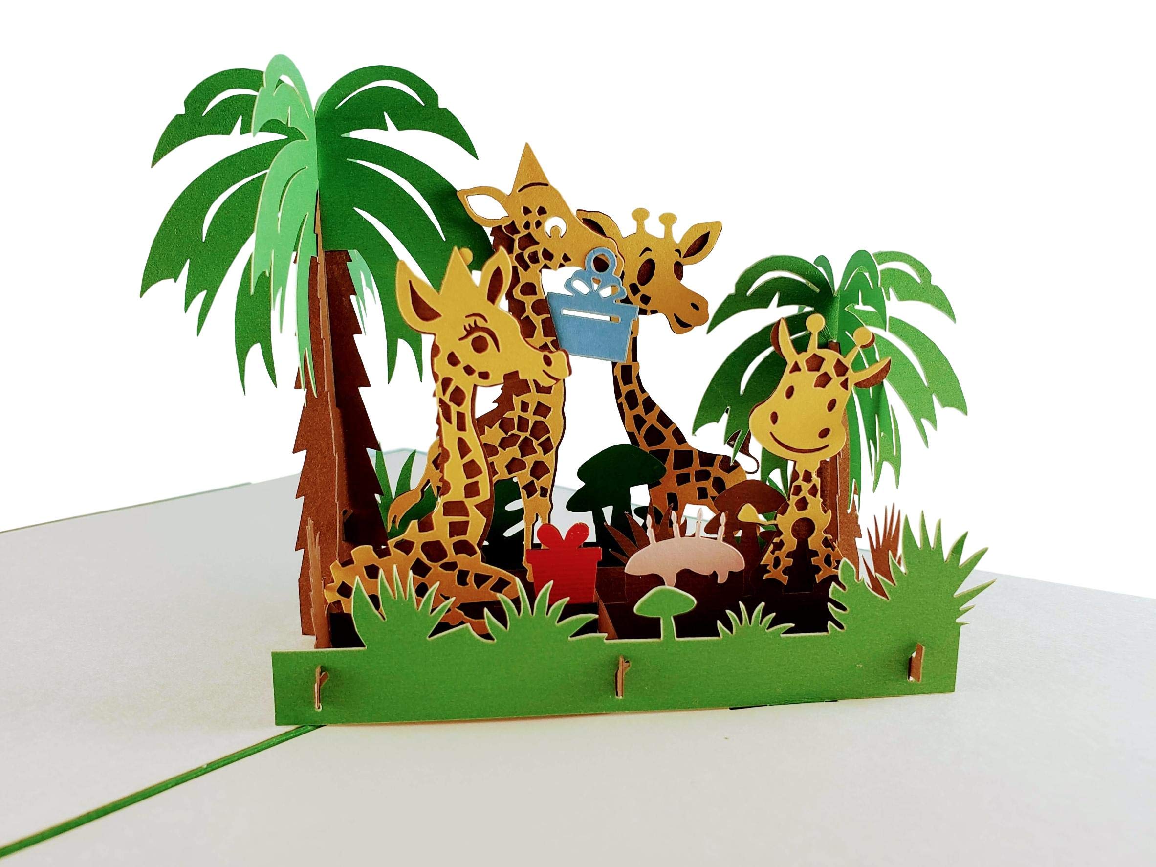 iGifts And Cards Awesome Giraffes Birthday 3D Pop Up Greeting Card - Happy Birthday, Feliz Cumpleaños, Celebrations, Wishes, Half-Fold, Animals, Fun, Funny, Best, Cute, Unique, Fancy, Safari, Mom Dad