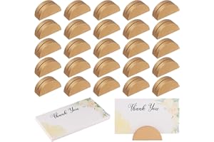 30Sets Wooden Table Number Stands with Thank You Cards Wedding Table Number Name Holder Semicircular Design Place Card Holder