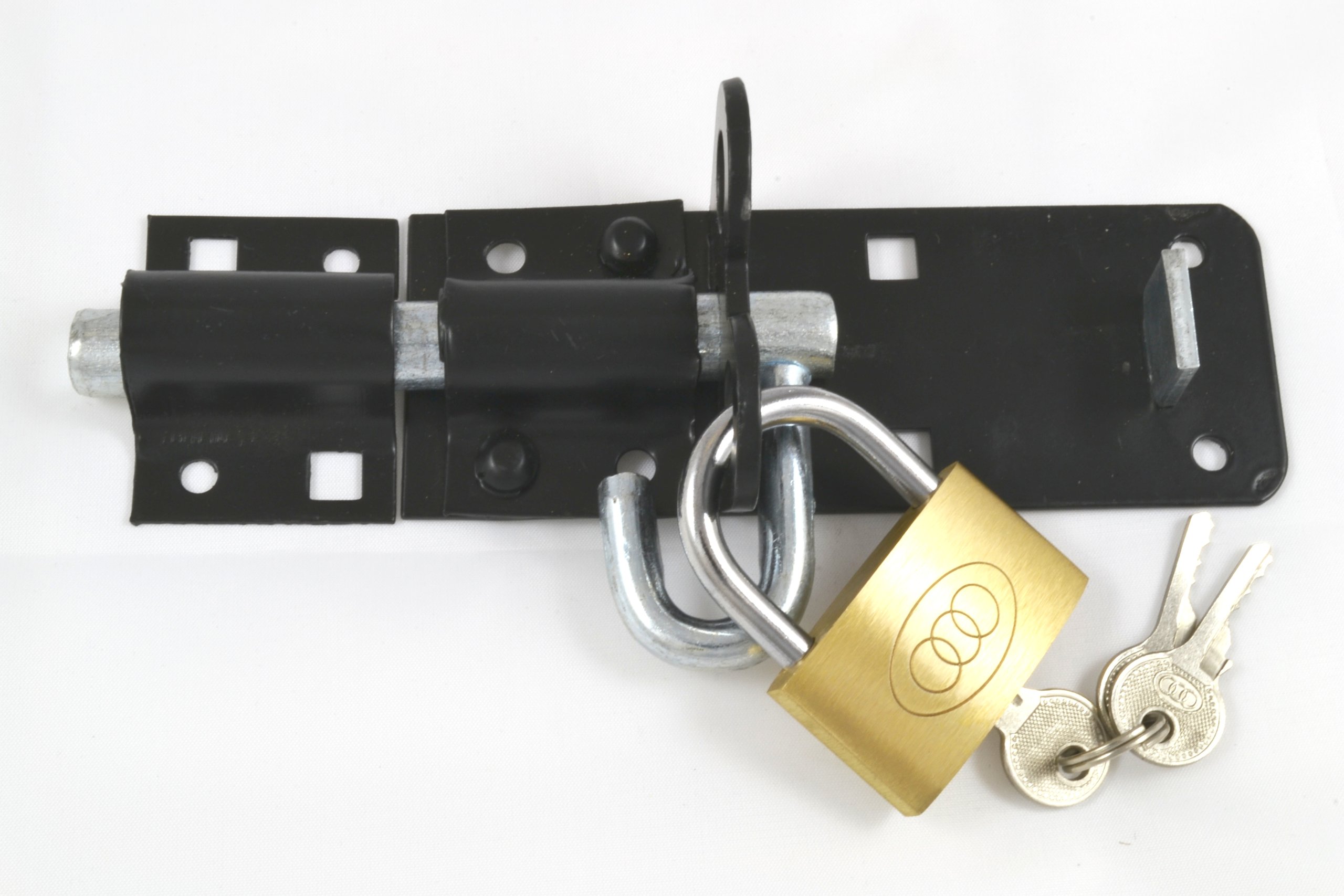 Merriway BH00952 100mm-1 Pcs Heavy Duty Padbolt with Padlock Black 100mm, Brass