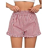 SweatyRocks Women's Ruffle Boxer Shorts Gingham Plaid Pajama Lounge Shorts Y2K Sleep Bottoms