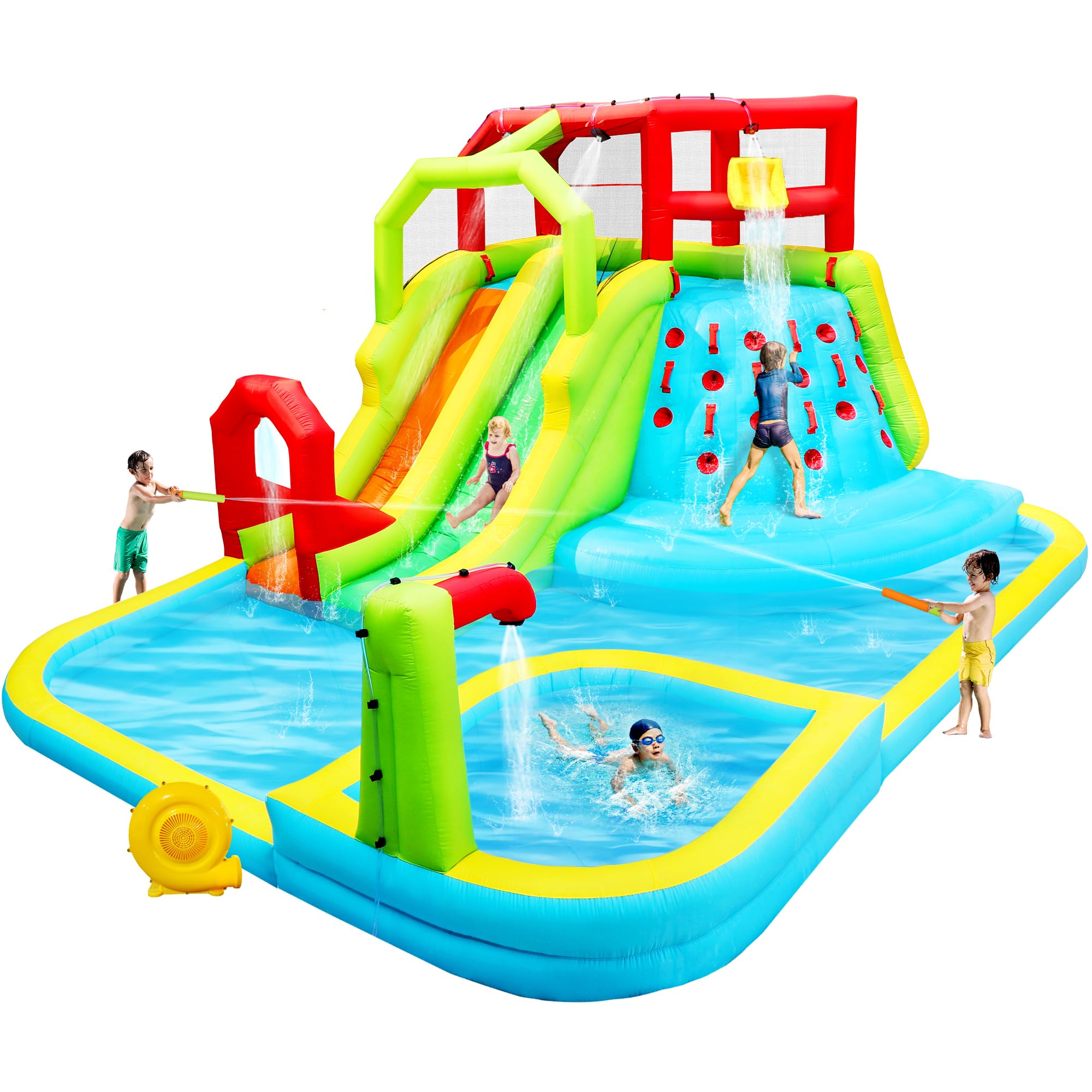 Photo 1 of WELLFUNTIME Inflatable Water Slide Park, Bouncy Castle with Deep Pool, 191 x 157.5 x 100 Inch, Jumping Castle with Air Blower