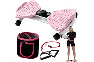 FLÉCHA - GUIDED BY PRECISION - FLÉCHA Waist Twister Machine Exercise, Ab Workout Equipment, Waist Twisting Exercise Board with Digital Counter, Tracks Time Twists Calories, Non-Slip Core Trainer, 300 lb Capacity, Twist Board with Sweat Belt & Virtual Workout Plan, Resistance Bands, Pink/White
