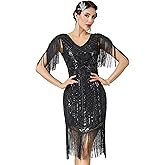 RRYIO Women's Flapper Dresses 1920s V Neck Beaded Fringed Great Gatsby Dress