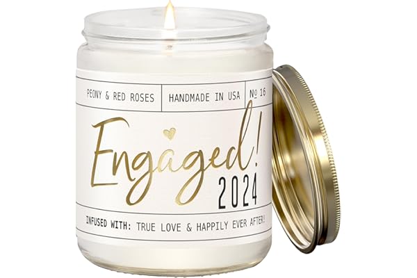 Engagement Gift, Engagement Gifts for Couples -'Engaged 2024' Candle, w/Peony & Rose Wedding Bouquet I Engagement Gifts for Her I Fiance Gifts for Women I Engaged Gifts I 50Hr Burn, USA Made