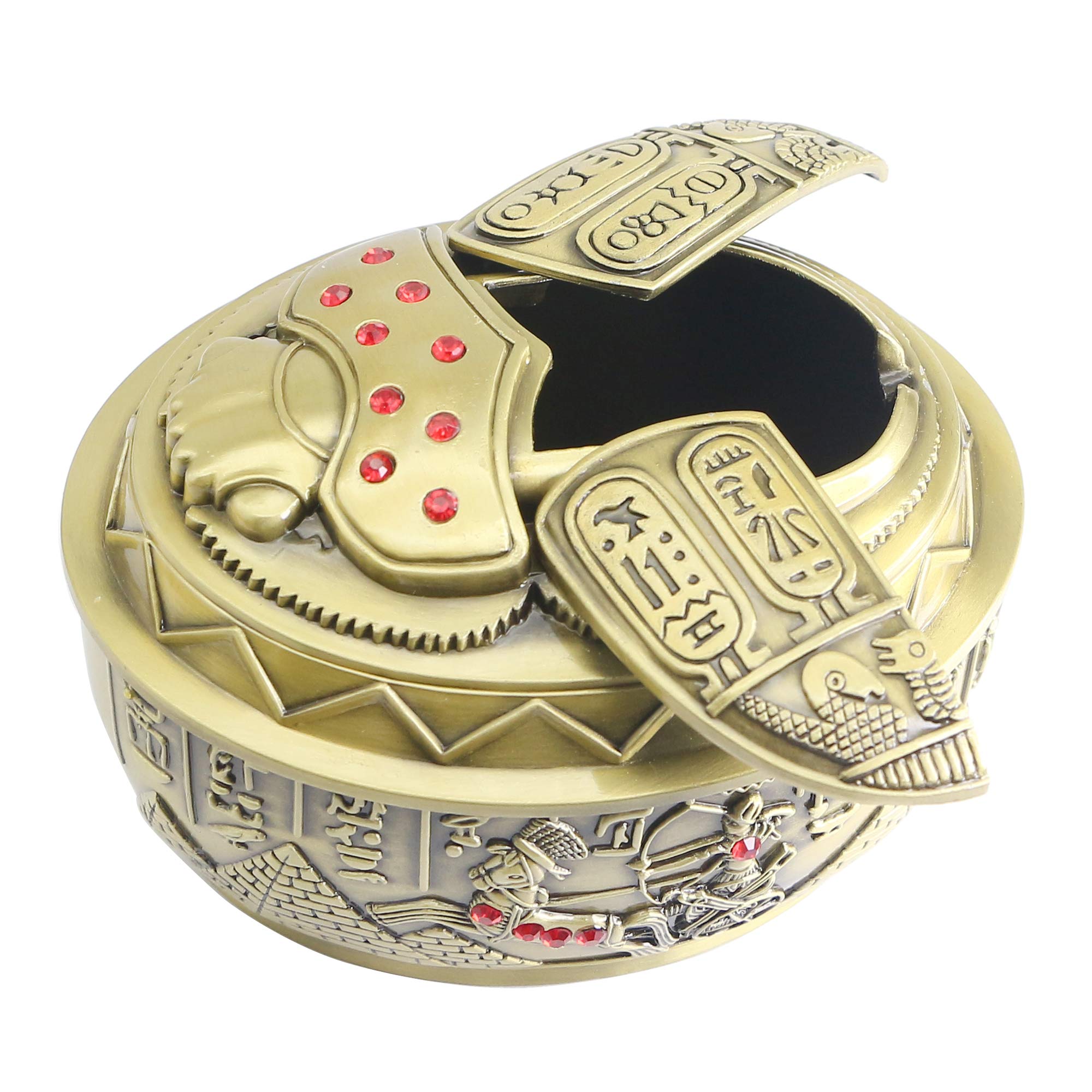 Metal Ashtray,Ash Tray,Cigarettes Ashtray with lid Vintage Decorative Windproof for Outdoors Indoors Smoking Ashtray Fancy Gift for Men Women (Egypt Style)