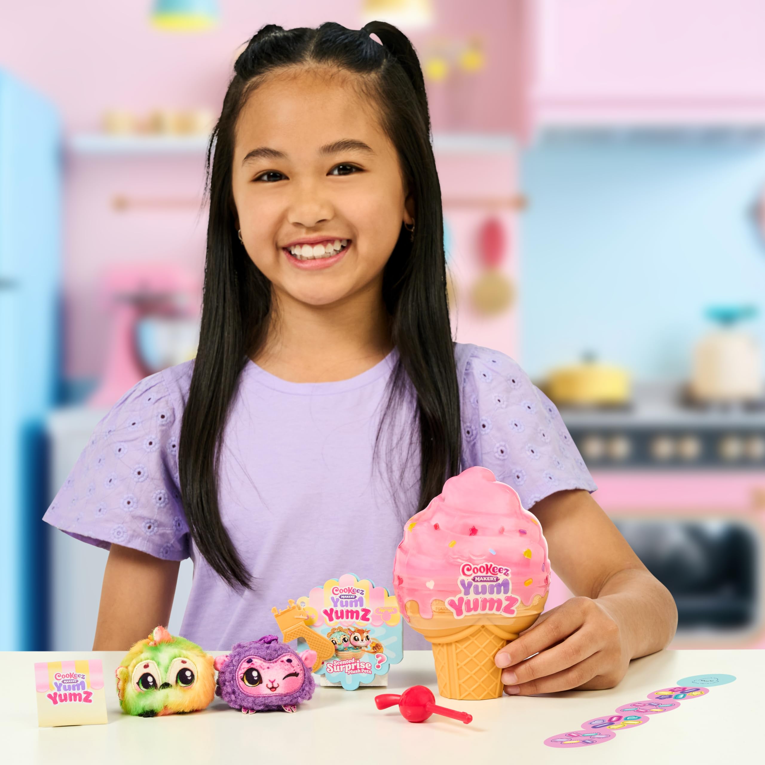 Cookeez Makery Yum Yumz Twin Pack, Full of Fun and Full of Yum! Add Ingredients & Discover 2 Super-Cute Scented Surprise Plush Pets Inside an Ice Cream Cone You Can Customize - Styles May Vary