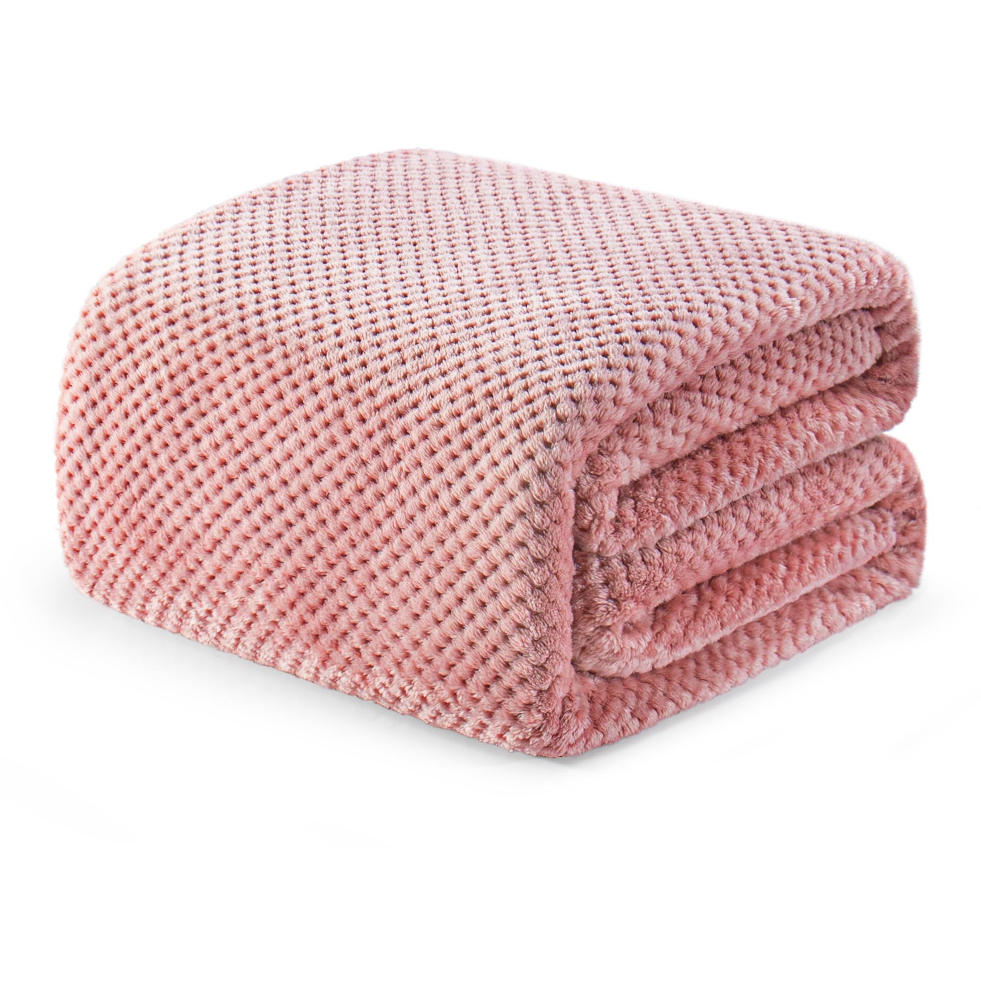 Exclusivo Mezcla Fleece Bed Blanket Queen Size, Super Soft and Warm Blankets for Couch, Sofa and Bed Waffle Textured, Cozy, Fuzzy and Lightweight, Dusty Pink, 230x230 CM