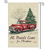 Red Truck Christmas Tree Garden Flag 12x18 Inch Double Sided,Christmas Trees Red Truck Winter Garden Flags for Outside,Christmas Xmas Gifts Decor Yard Flag for Outdoor Porch Lawn Farmhouse Decoration