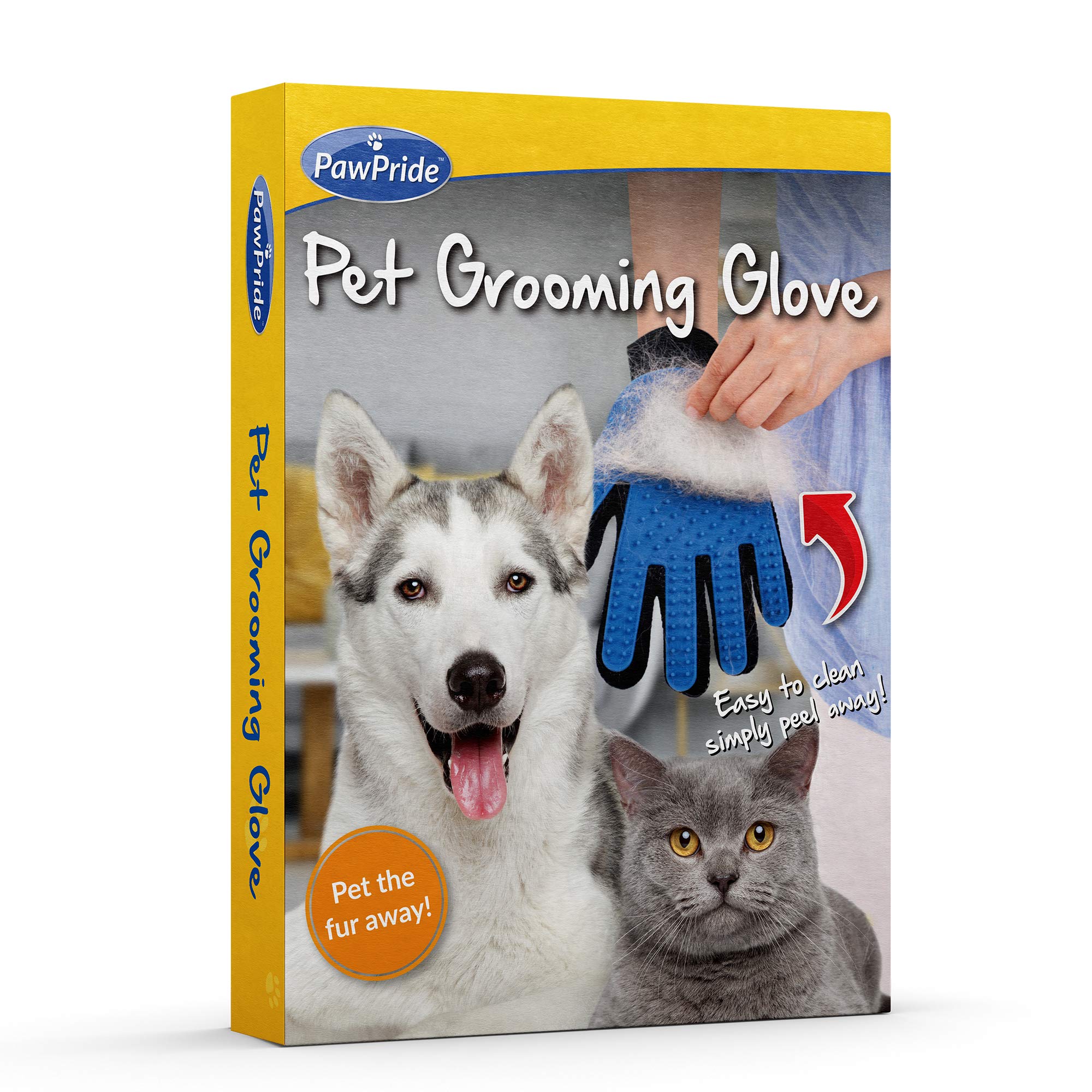 PawPride Pet Grooming Glove, Easy to Use Pet Brush, Fur Remover, Massage Mitt and Ideal for your Shedding Dogs, Cats, Rabbits! Super Easy to Clean & BPA Free Silicone