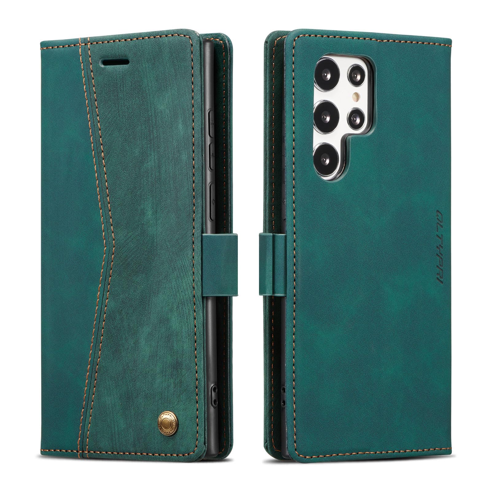 QLTYPRI Wallet Case for Samsung Galaxy S24 Ultra, Vintage Folio PU Leather Purse Case with Card Slots Magnetic Closure Kickstand Flip Crashproof Phone Cover for Samsumg Galaxy S24 Ultra - Dark Green