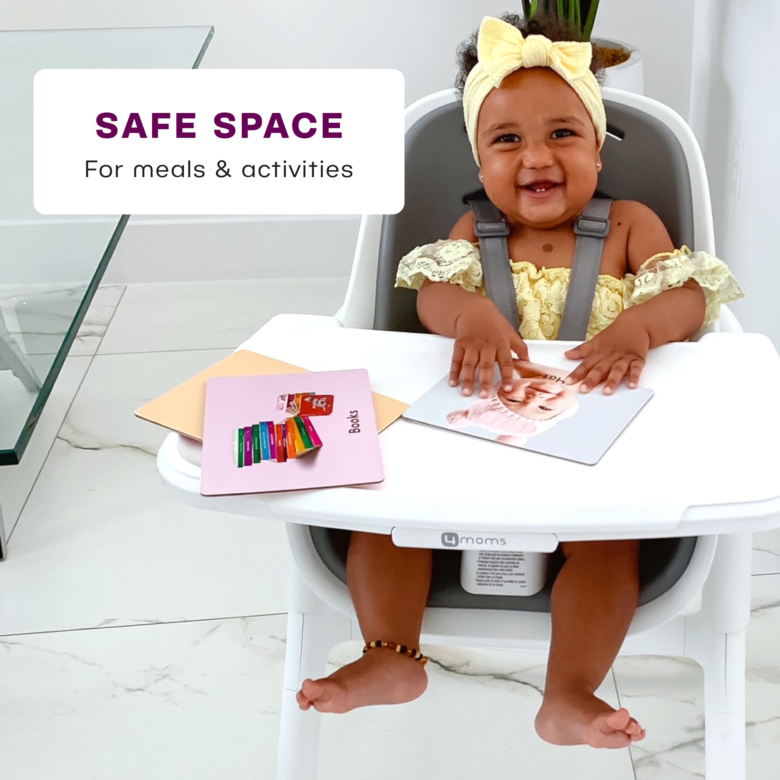 4moms Connect High Chair, One-Handed Magnetic Tray Attachment, White/Grey