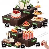 Zplontya 8Sizes Wooden Nested Buffet Risers with Mini Signs for Party Decor | Mini Signs, Paulownia Wood, Rustic Wooden Cake Stand, Dessert Display Set, Party Decor