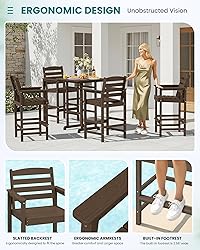 SERWALL 5 Pieces Adirondack Bar Chairs Set, Coffee