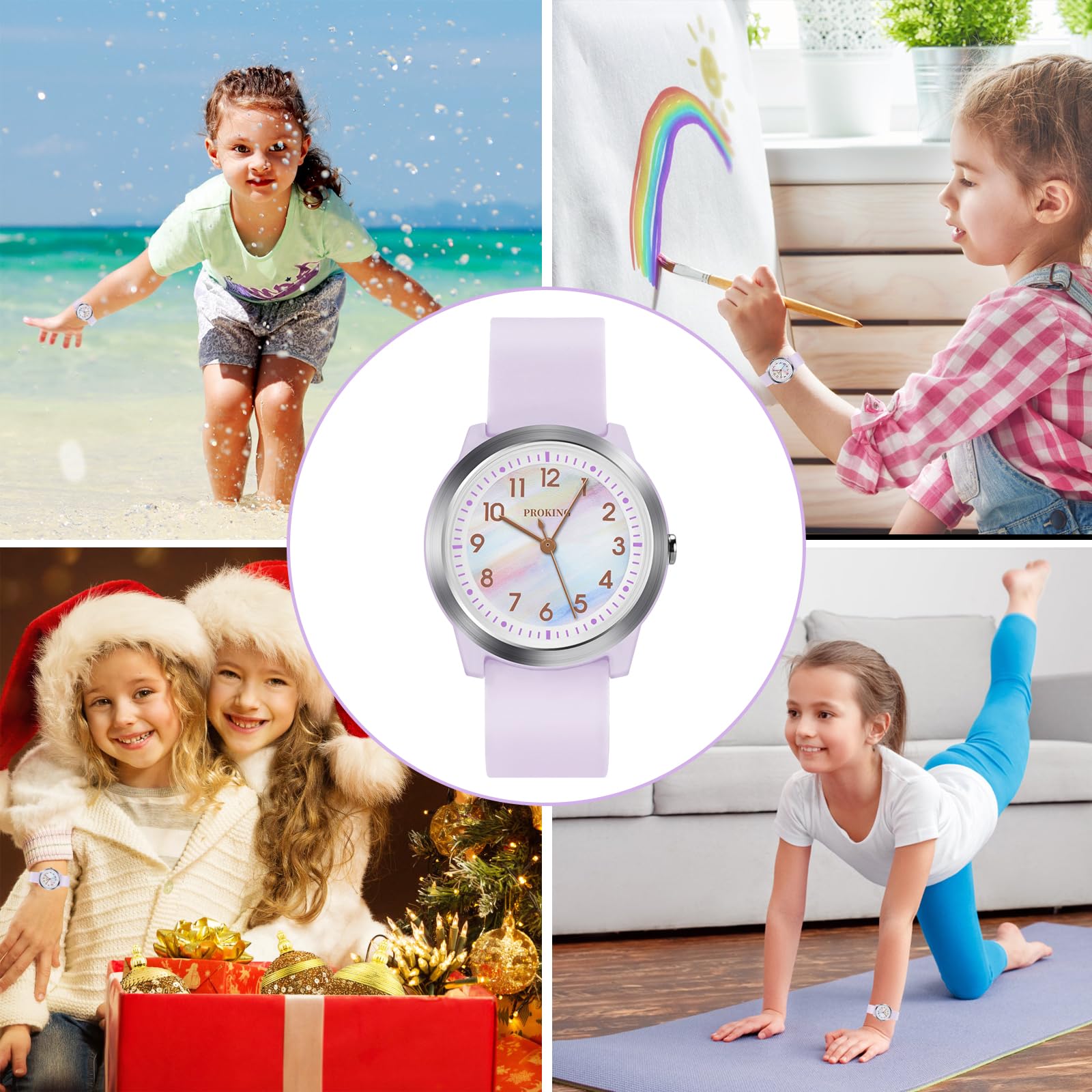 PROKING Kids Watch for Girls Boys Children Teens Analog for Kid 8-18 Years Old Learning Time and Easy to Read 50M Waterproof with Soft Band, Great Gift for Kids