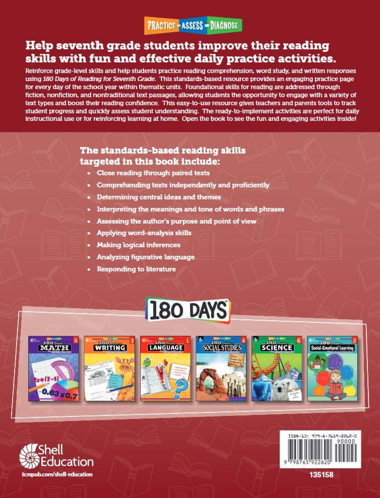 180 Days™: Reading for 7th Grade Practice Workbook for Classroom and Home, Cool and Fun Practice Created by Teachers (180 Days of Practice)