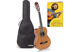 Classical Guitar with Soft Nylon Strings by Hola! Music, Junior 3/4 Size 36 Inch Wooden Guitar, Natural Gloss Finish - FREE Padded Gig Bag Included