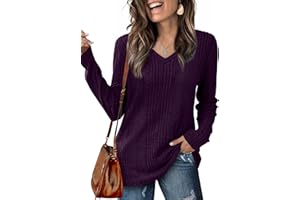 Saloogoe Womens Long Sleeve Tops V Neck Shirts Lightweight Tunic Sweaters Fashion 2024