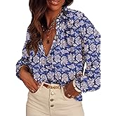 SHEWIN Women's Tops Casual V Neck Long Sleeve Shirts Floral Boho Blouses Tunics