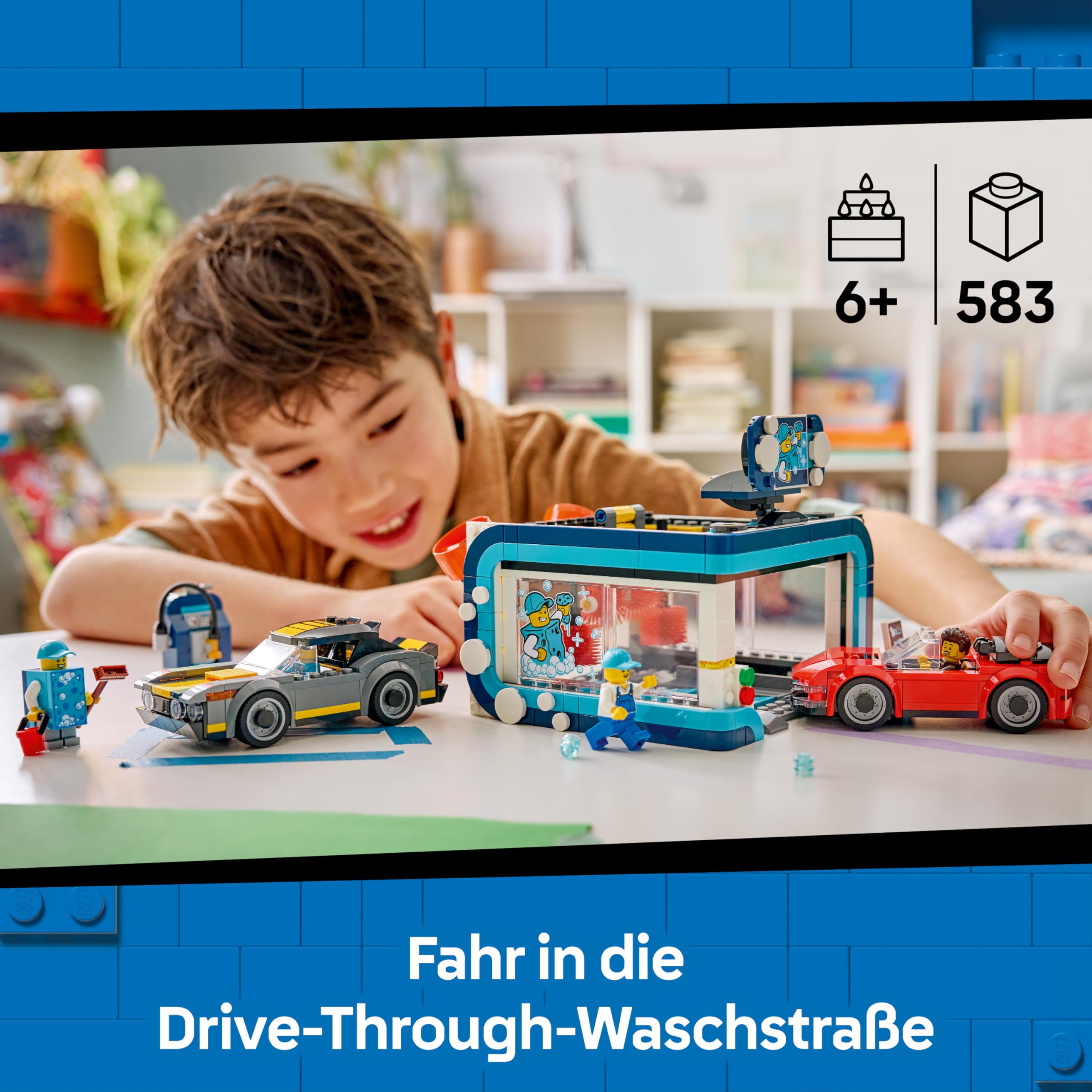 LEGO City Waschstraße Spielzeug - inkl. 2 Modellautos, Waschfunktion und 4 Minifiguren mit Zubehör - Geburtstagsgeschenk für Jungen ab 6 Jahren - 60497 2