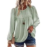 Falechay Boho Tops for Women Long Sleeve Shirts Crewneck Flowy Womens Blouses Dressy Casual Lace Hem Clothing Trendy 2026