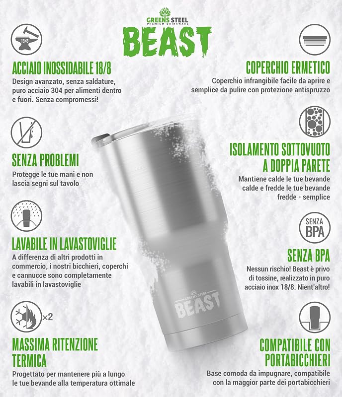 Beast Tumbler – 900 ml (30 oz), Rosa Confetto | Bicchiere termico in acciaio inox riutilizzabile con isolamento sottovuoto | con 2 cannucce e spazzola per la pulizia | Tazza a doppia parete