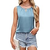 Blooming Jelly Women's Summer Tank Top Business Casual Outfits Dressy Work Blouses Satin Sleeveless Keyhole Shirts