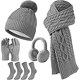Geyoga 6 Pcs Winter Warm Set for Women Warm Beanies Hats Touchscreen Gloves Long Scarf Ear Muffs Socks Winter Gifts for Women