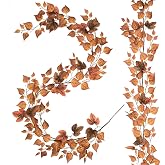 2 Packs Fall Leaves Garland, 6.4ft/Piece Artificial Fall Foliage Garland | Fall Garland for Mantle Hanging Maple Leaf Vine Thanksgiving Garlands for Farmhouse Fireplace Home Door Decor