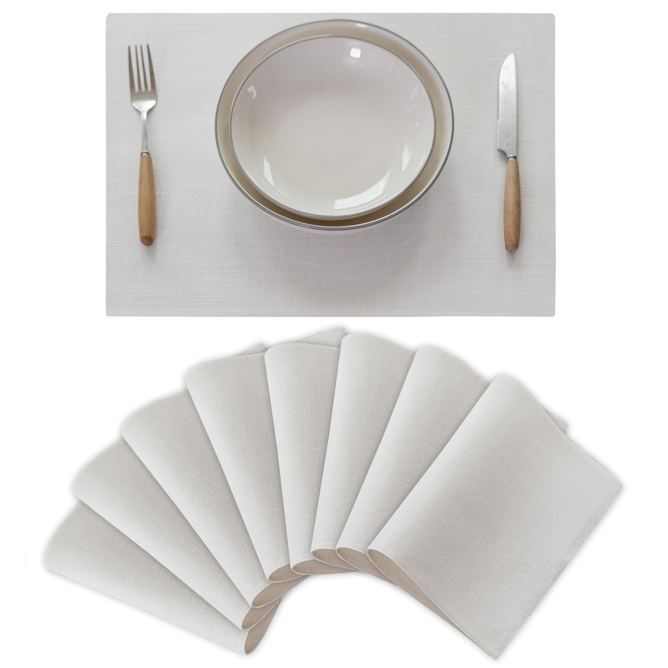 Photo 1 of Demetex White Place Mats Set of 8 Washable Linen Placemats Heat Resistant Decorative Table Placemat for Holiday Party Wedding, 13x19 inch, Pure White