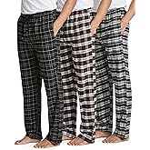 Real Essentials 3 Pack: Men's Soft Cotton Flannel Pajama Pants PJ Lounge Bottoms Elastic Waist Pockets (Big and Tall)