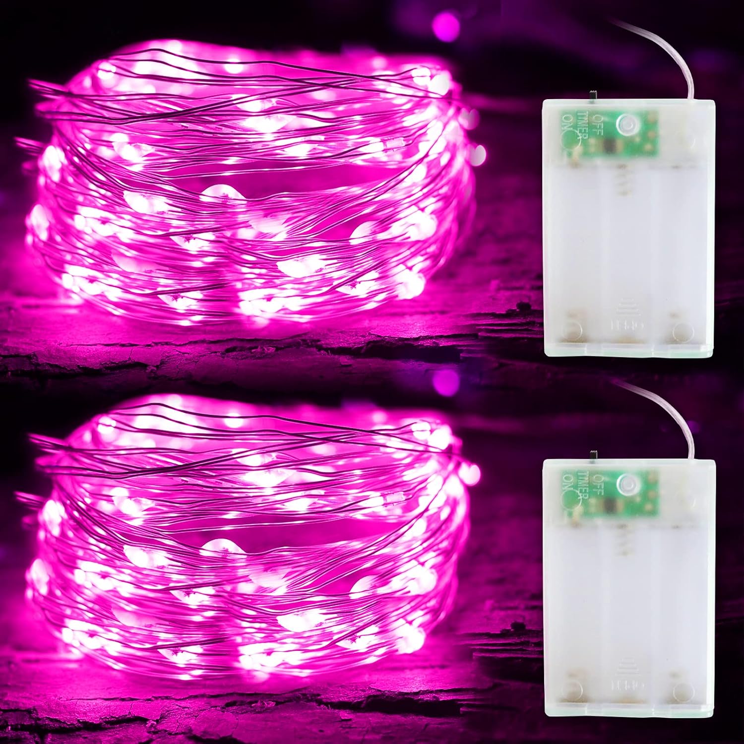 String Lights - Malgero Pink Christmas Fairy String Lights Indoor Battery Operated with Timer, 2 Pack Total 100Led 32.8Ft Copper Wire Starry Lights for Bedroom, Party, Wedding, Centerpiece Decoration