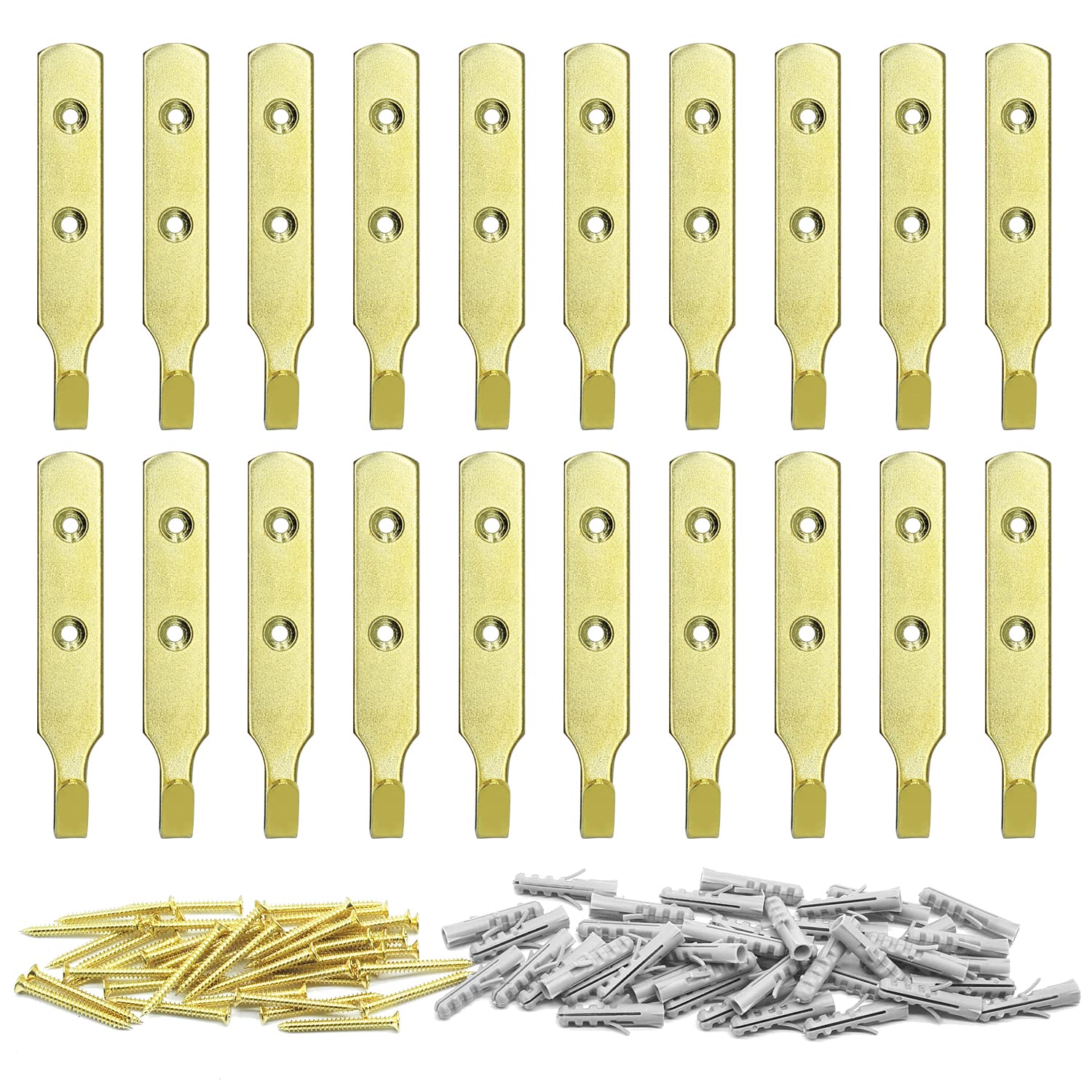 MABAHON 20set Heavy Duty J Wall Hooks Wall Picture Hooks Wall Hooks Mounted Hooks Towel Hook Gold for Bedroom Bathroom for Hanging Clothes Hats Scarves Bags - Can be Hung up to 25 kg (MAB-A-3-UK)