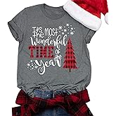 Funny Christmas Shirts for Women OMG Santa I Know Him Graphic Tops Xmas Holiday T-Shirt Christmas Vacation Shirt