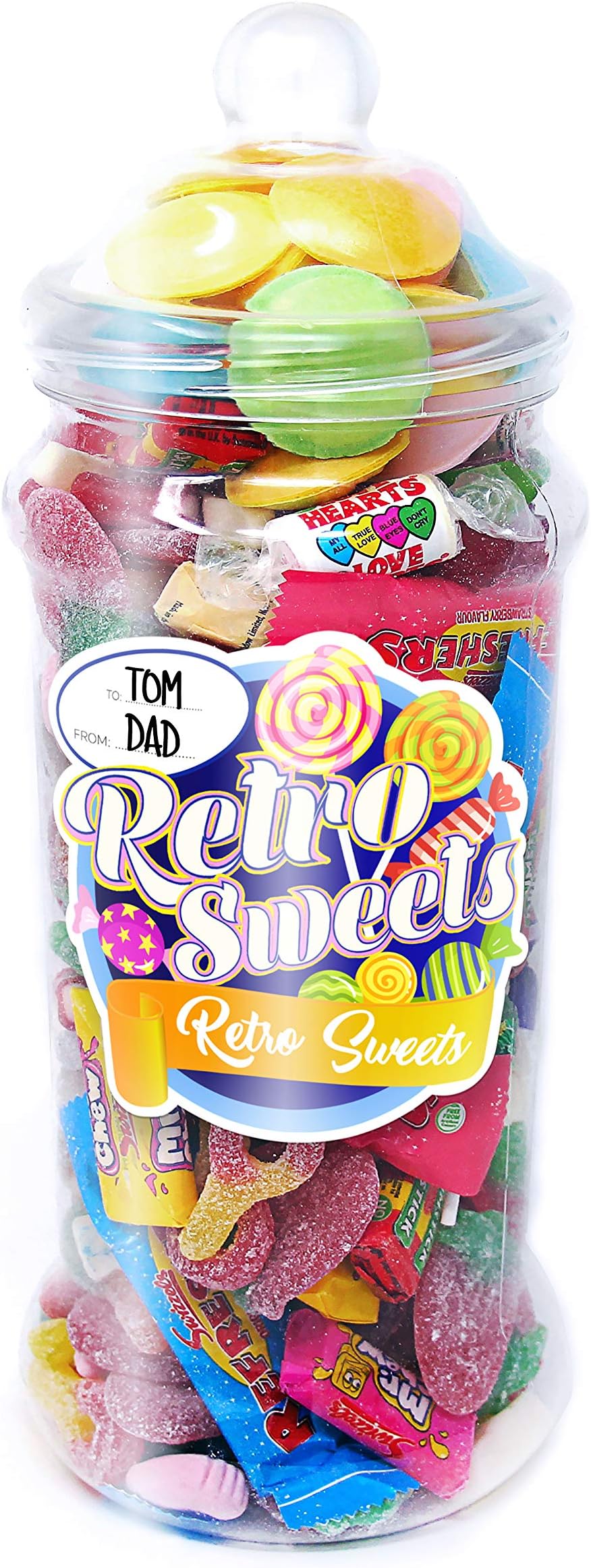 Gigantic 2.5 Litre Retro Sweet Jar of Pick 'n' Mix Sweets with Retro Sweets to and from Sticker