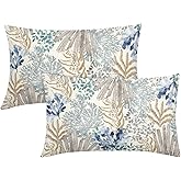 Nautical Coastal Coral Lumbar Pillow Covers 12x20 Inch Set of 2 Summer Ocean Beach Themed Decorative Pillow Cases Outdoor Linen Square Cushion Cover Farmhouse Decor for Bedroom Home Sofa Couch Bed