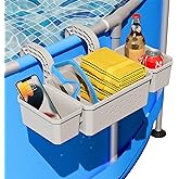 SHAPON 2026 Upgrade Poolside Storage Basket with 2 Cup Holders, Pool Drink Holder Stretchable Organizer for Drinks &amp; Pool Supplies, Perfect Above Ground Pool Accessories for Most Frame Swimming Pools
