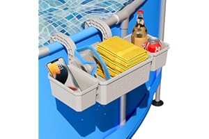 SHAPON Poolside Storage Basket with 2 Cup Holder, Stretchable Pool Toy Basket for Towels Beverages, Pool Accessories for Most Frame Above Ground Swimming Pools (1 Pack)