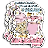 (3PCS) Fueled by Iced Coffee and Anxiety Sticker Mental Health Coffee Lovers Sarcastic Sticker Waterproof Vinyl Sticker Decals for Books Laptops Phone Water Bottles Tumbler Cup Kindle 3x2.2 Inch