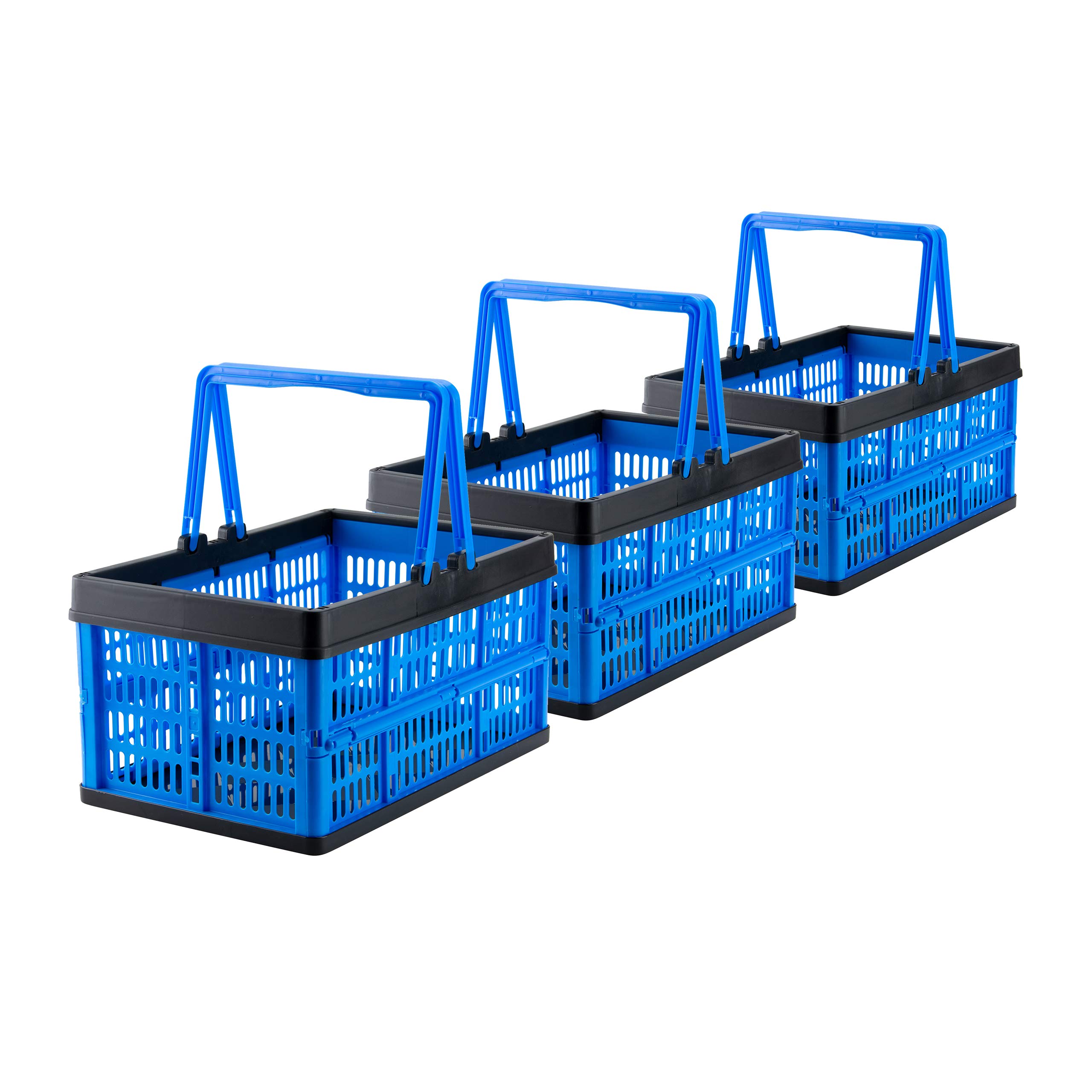 Grizzly 3 x Collapsible Crates with handles - 16 L - Foldable storage boxes - Stackable - Blue