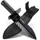 Metal Detector Shovel, Kemaier Heavy Duty Double Serrated Edge Digger, Metal Detecting Digging Tool with Sheath for Belt Moun