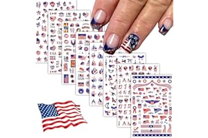 NAMREC 8 Sheets 4th of July Nail Stickers for Nail Art Independence Day Nail Art Stickers 3D Self Adhesive Red Blue White American Flag Nail Decals Flame Butterfly Heart Nail Design for Women Kids