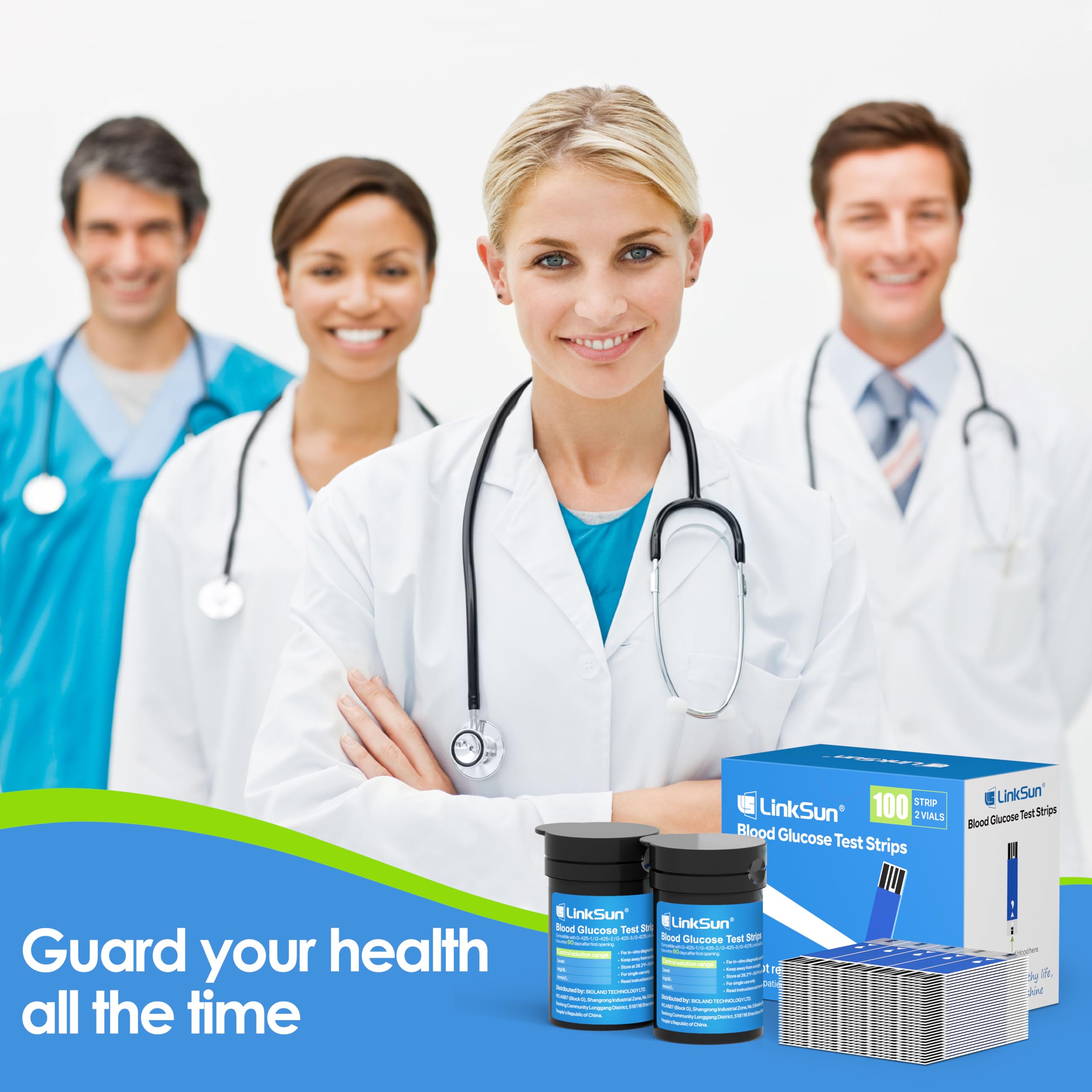 Diabetic Blood Test Strips*100, Used for G-425-1,G-425-2V, G-425-3, G-427B Blood Glucose Monitor Only, 0.7μl Blood Sample, Accurate Measurement, Results in 5 Seconds, 2 Bottles of 50 Pc