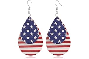 ROSTIVO American Flag Earrings for Women 4th of July Patriotic Earrings Cute Teardrop Faux Leather Dangle Earrings