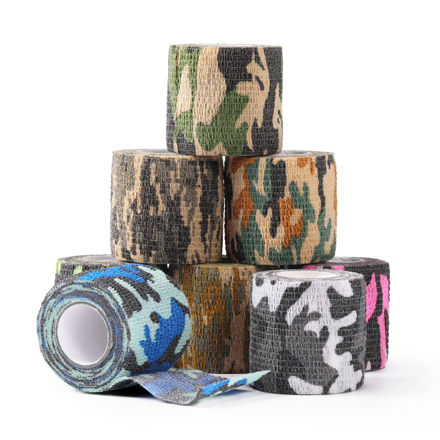 Keilend 8 Rolls Tattoo Grip Tape, 5cm x 4.5m Self Adhesive Bandage, Camo Elastic Cohesive Bandage Wrap for Ankle Sprains, Wrist Swelling and Tattoo Aftercare