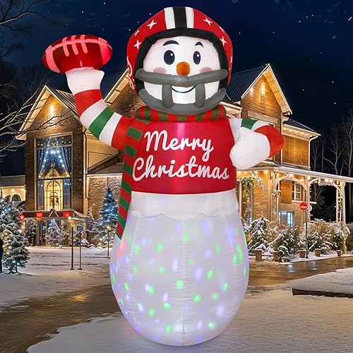 Fayavoo 6FT Inflatable Christmas Decorations Outdoor, Christmas Inflatables Snowman with Rugby, Built-in Rotating LED Lights Xmas Inflatable Outdoor with for Yard Garden Indoor Party Blow Up Decor