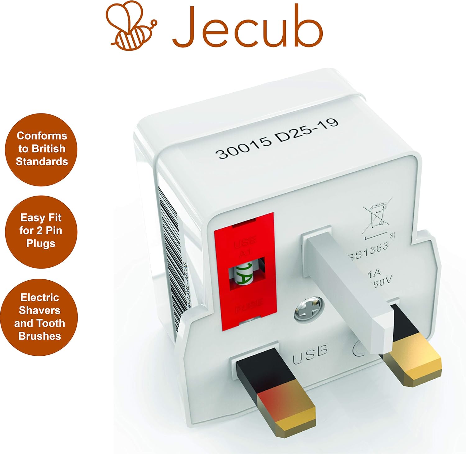 JECUB Shaver Plug Adaptor UK Electric Toothbrush Adapter Plug UK 2 Pin to 3 Pin Adapter Plug UK