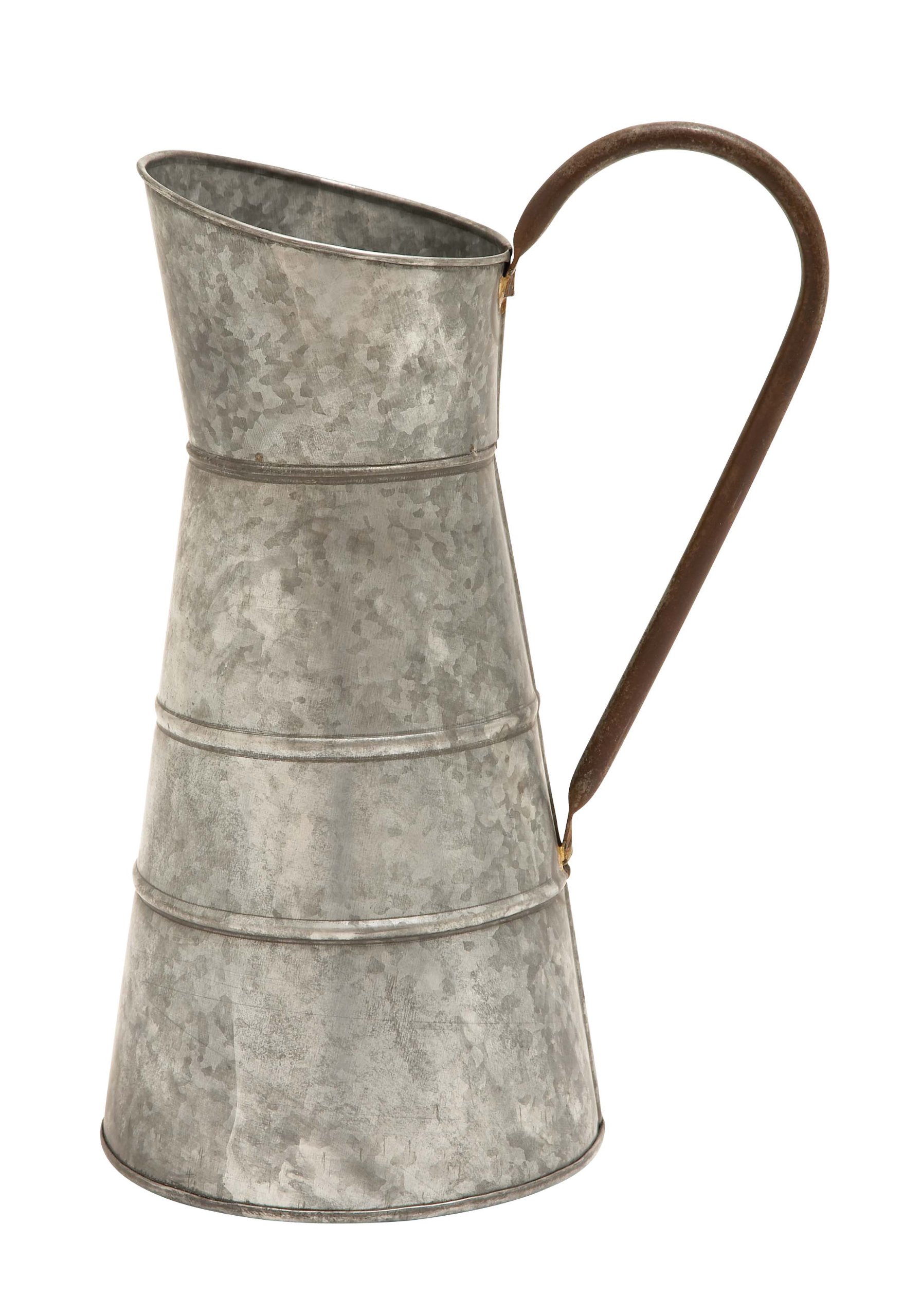 Benzara Chic Industrial Metal Galvanized Pitcher,Gray